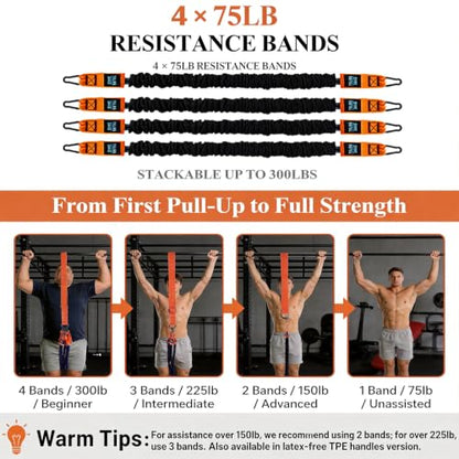 Pull Up Assist Bands Set of 4 Bands 300 Lbs - color: Orange
