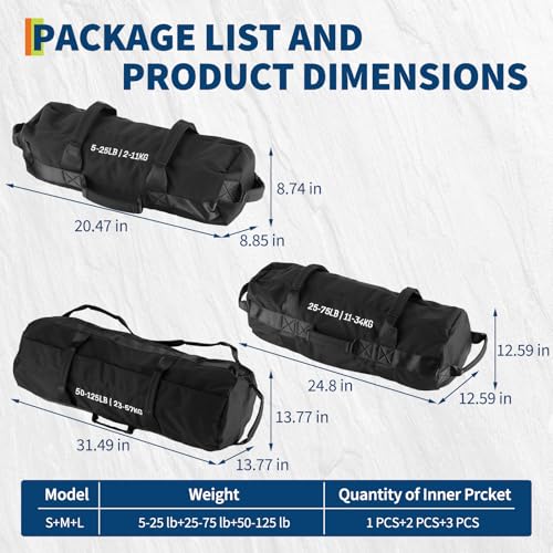 Garvee Sandbag for Fitness Weights Training,5-200 LBS Adjustable Weighted SandBag for Strength Powerlifting Running Home Gym Exercise,Black - size: 5-125 LBS（3 PCS）