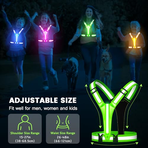 LED Reflective Running Vest Gear,Light Up Vest Runners Night Walking USB Rechargeable,Up to 11hrs Light with Adjustable Waist/Shoulder for Women Men Kids