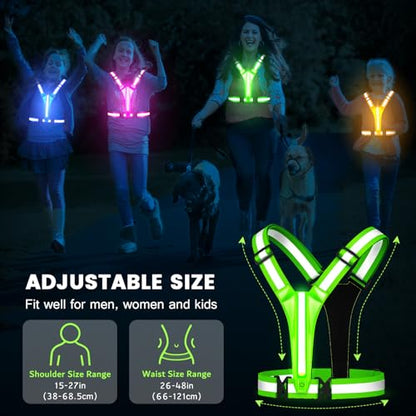 LED Reflective Running Vest Gear,Light Up Vest Runners Night Walking USB Rechargeable,Up to 11hrs Light with Adjustable Waist/Shoulder for Women Men Kids