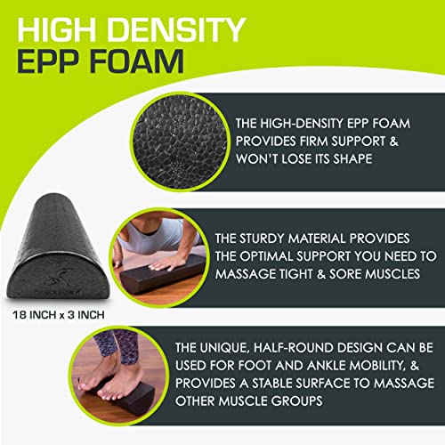 ProsourceFit High Density Foam Rollers - inches long. Firm Full Body Athletic Massager for Back Stretching, Yoga, Pilates, Post Workout Trigger Point Release - color: Black