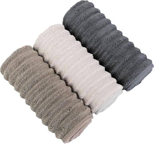 3-Piece Hand Bath Towels 14 X 29.6 Inchs, Quick-Dry Microfiber Washcloths with Hanging Loop, Soft & Absorbent Face Towels for Bathroom Kitchen Gym Travel