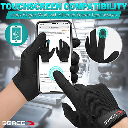 BEACE Full Finger Weight Lifting Gym Gloves with Anti-Slip Leather Palm for Workout Exercise Training Fitness and Bodybuilding for Men & Women - size: Large