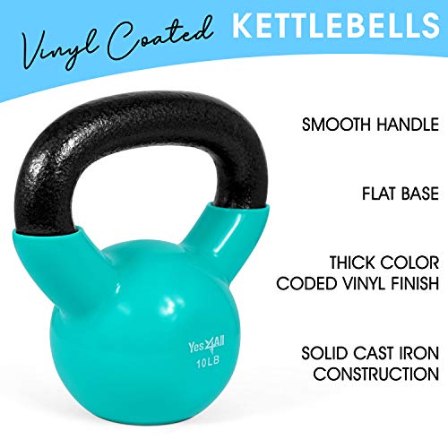 Yes4All Kettlebell, Vinyl Coated Kettlebell Cast Iron Sets with Stable Flat Bottom for Full Body Workout, Push up, Grip Strength Training & Weights Exercises - color: Multicolor, style: 10 - 20lb