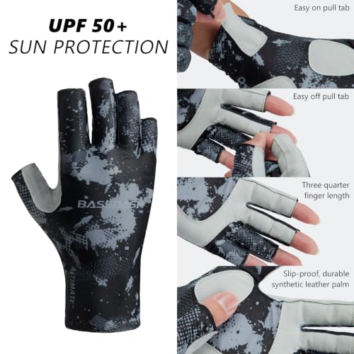 BASSDASH ALTIMATE UPF 50+ Sun Protection Fingerless Fishing Gloves Men - color: Black Sport Camo, size: Medium