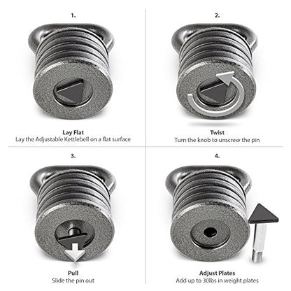 Apex 20lb Adjustable Cast Iron Kettlebell Handle, Compatible with 1” Weight Plates, Up to 50lb Load Capacity for Strength Training, Weightlifting, Home Workouts