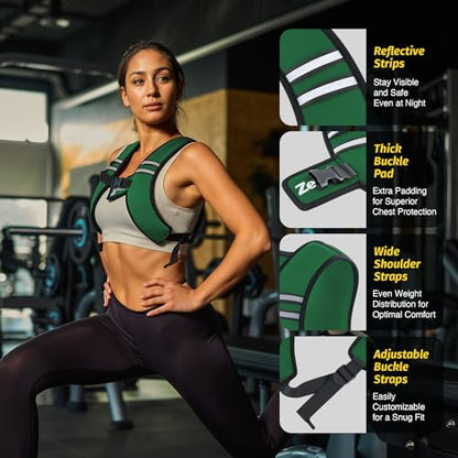 Zelus Weighted Vest for Women Men, Washable Z-Fit Weighted Vest 5/10/15lb - color: Green, size: 10 LB