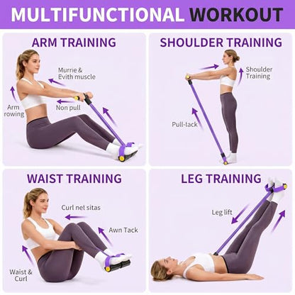 Pedal Resistance Bands with Handles, 6-Tube Sit Up Pull Rope Resistance Trainer, Natural Latex Foot Pedal Exercise Bands for Full Body Workout, Home Fitness Training, Waist, Arms & Legs (Purple)