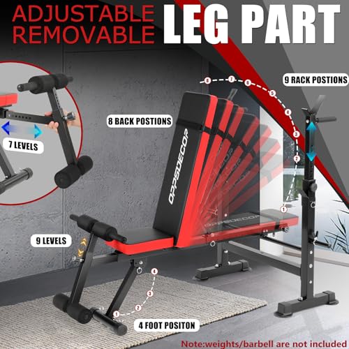Standard Weight Bench Set with Foot Catch, Adjustable Bench Press Set with Squat Rack, Foldable Flat Incline Decline Workout Bench for Home Gym Full Body Training, 660LB Capacity (US Stock)