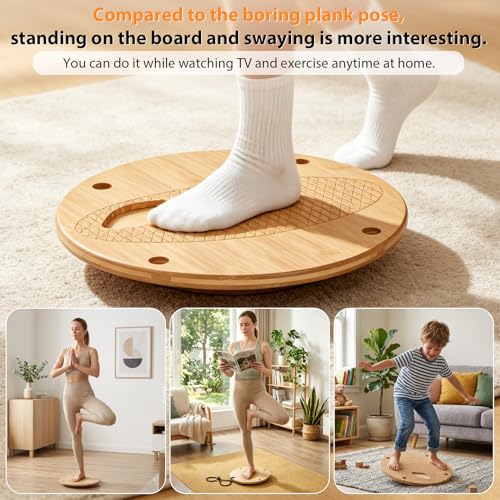 Wooden Wobble Balance Board for Adults– Balance Trainer for Kids, Toddlers, Teens & Adults, Standing Desk Balance Board for Core Training, Surf/Ski/Skate Prep, Rated for 440 Pounds of Weight