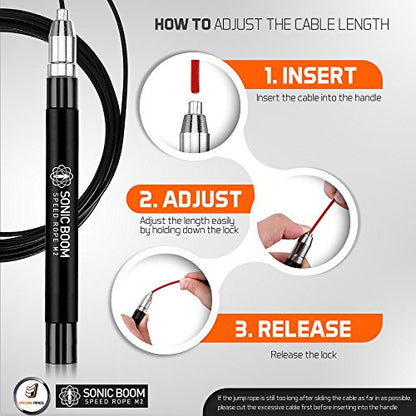 Sonic Boom M2 High Speed Jump Rope - Patent Pending Self-Locking, Screw-Free Design – Weighted, 360 Degree Spin, Silicone Grip with 2 Speed Rope Cables for Home Workout, & More
