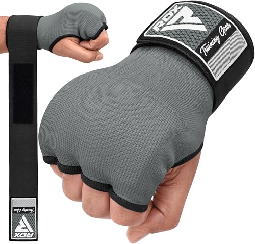 RDX Gel Boxing Hand Wraps Inner Gloves Men Women, Quick 100cm Long Wrist Straps, Elasticated Padded Fist Under Mitts Protection, Muay Thai MMA Kickboxing Martial Arts - color: Grey, size: Medium