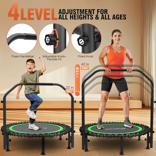 ANCHEER Rebounder Trampoline 40"/48" Bungee Rebounder with 4-Level Adjustable Handle, Max 400-450 LBS Heavy-Duty Fitness Trampoline, Waterproof UV-Resistant Indoor Outdoor Exercise Trampoline