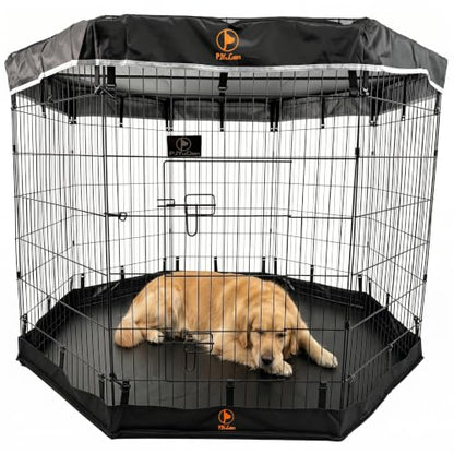 PJYuCien Puppy Playpen with Top Cover & Bottom Pad, 8 Panels 42" H, Black - color: Black, size: Large Pen: 42-Inch High