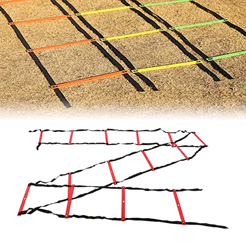 7M 14 Rung Fixed Agility Ladder for Speed Training, Soccer, Football and Fitness, Made of Durable PP Material, Lightweight and Easy to Install, Includes Training Angle for Com (Red)