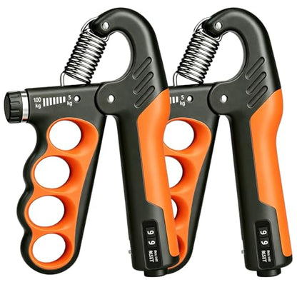 2PCS Grip Strength Trainer, 11-220LBs Adjustable Hand Gripper Strengthener with Automatic Counter, Hand Wrist Forearm Exerciser for Athletes, Musicians, Injury Recovery & Physical Therapy - color: Orange