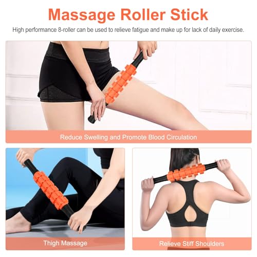 Aucuu 6 in 1 Foam Roller Set Includes Hollow Core Massage Roller, Yoga Stick, Massage Ball, Fitness Stretching Strap, Carrying Bag, Towel, Massage Roller (Orange)