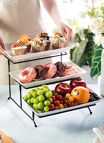 LYEOBOH 3 Tier Serving Tray, Tiered Serving Tray, Platters for Food Display - color: Black, style: 12inch Rectangle platter