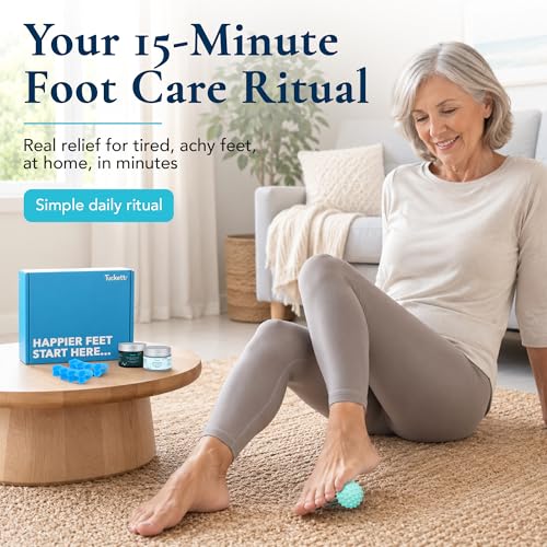 Tucketts Foot Spa Kit for Women - More than a Pedicure Kit with Foot Massage Ball, Toe Separators for Bunions, Charcoal Foot Scrub, Shea Butter Moisturizer for Dry Feet, Self Care Gifts for Women