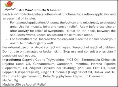 Extra - Muscle Roller Stick - 2 in 1 Essential Oil Roll On & Aromatherapy Inhaler - Plai Oil Capsaicin Mint Massage Oil - Warming - Muscle Roller - Space Grey, 2g
