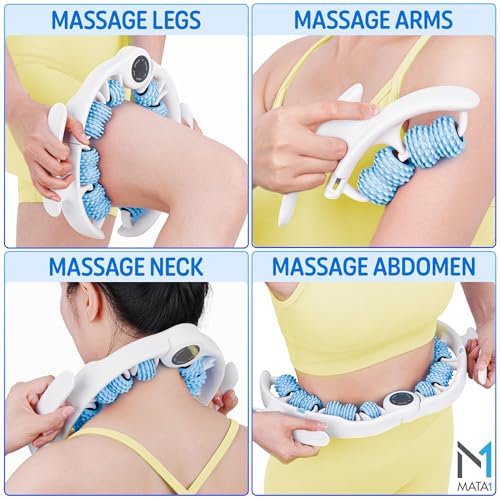 Cellulite Massage Roller - Handheld Fascia Massager for Legs, Thighs, Buttocks & Belly - Blue - Deep Tissue Massage Tool with Detachable Handles for Lymphatic Drainage & Muscle Recovery - by Mata1