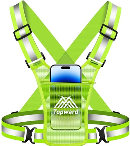 Running Vest Chest Phone Holder for Women Men, Reflective Vest Safety Gear for Dog Walking Cycling - Adjustable Waist/Shoulder