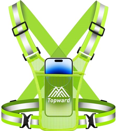 Running Vest Chest Phone Holder for Women Men, Reflective Vest Safety Gear for Dog Walking Cycling - Adjustable Waist/Shoulder