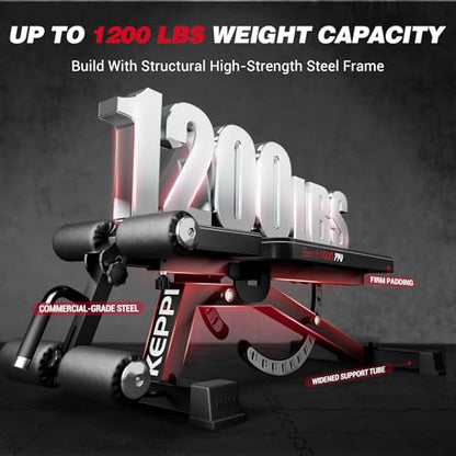 Adjustable Weight Bench, Commercial Grade 1200LB Workout Bench Press Set for Home Gym Strength Training Exercise, Incline Bench with 12+3 Adjustable Backrest&Seat Positions for Full Body Fitness - color: BLACK
