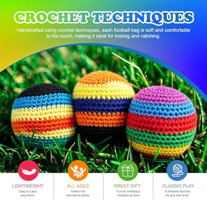 6Pcs Handmade Knitted Footbag, Colorful Crochet Footbag Sacks, 2026 Upgraded Footbags Knitted, Soft Pellet Filled Sack for Skill Training, Random Color and Style Sent