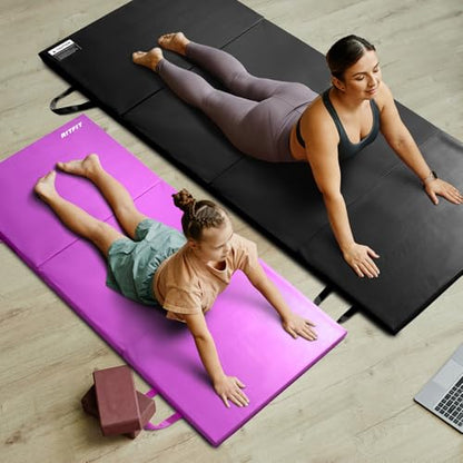 RitFit Upgraded Folding Exercise Mat, 2 Inch Thick Gymnastics Mat - color: Black(4' x 10')