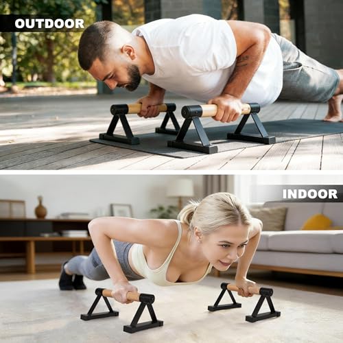 Wood Push Up Bars Parallettes Bars with Rubber Feet, Anti-slip Handstand Bars for Calisthenics, Equipment for Home, Push Up Handles for Floor, Handstand Push Up Handles, Support 600 LB