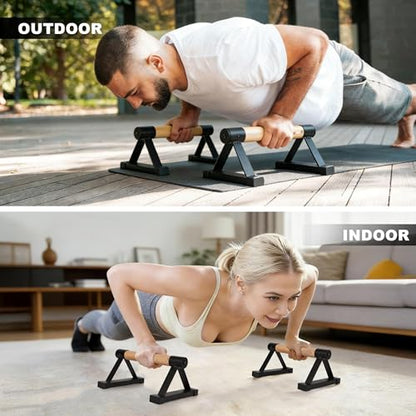 Wood Push Up Bars Parallettes Bars with Rubber Feet, Anti-slip Handstand Bars for Calisthenics, Equipment for Home, Push Up Handles for Floor, Handstand Push Up Handles, Support 600 LB