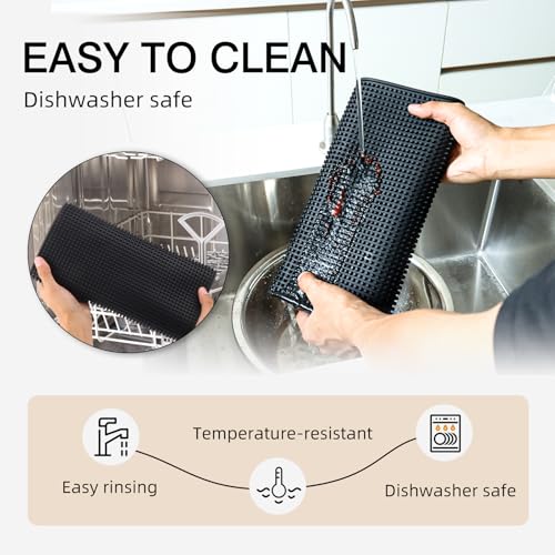 4 Pcs Bar Mats for Countertop 18 x 12 Inch Rubber Silicone Bar Drying Coffee Non Slip Mat for Bartending Home Cocktail Bars Restaurants (Black)