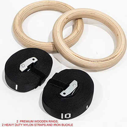 Valor Fitness Wood and Plastic Gymnastics Exercise Rings with Adjustable Straps – Promotes Muscular Physique and Improves Performance in Cross Training and Strength Training - color: Wooden Gymnastics Rings