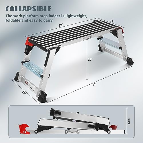 Aluminum Work Platform Step Ladder 40×12×20" Platform Non-Slip 330 LBS - size: One Step-40×12×20"