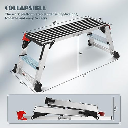 Aluminum Work Platform Step Ladder 40×12×20" Platform Non-Slip 330 LBS - size: One Step-40×12×20"