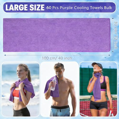 QBrand 60 Pack Cooling Towels, 40"x12" Ice Breathable Chilly Sweat Rag Microfiber Workout Rags for Gym Towels for Neck and Face for Yoga Golf Sport Running (PP-60)