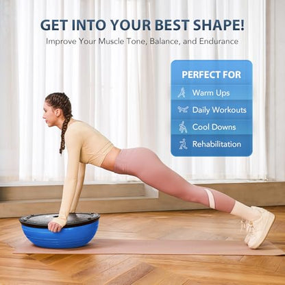 ZELUS Half Balance Ball Trainer, 23 inch Half Exercise Ball with Nonslip Base, 330lbs Cap Half Yoga Ball with Resistance Bands & Foot Pump, Extra Ball Included, Strength Fitness Ball for Home Gym