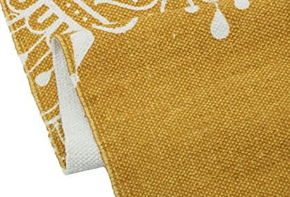 Hand Woven 100% Cotton Yoga Mat- Thick Handloom Made in India- for Gym Floor Exercise - Runner for Bedroom - color: Yellow