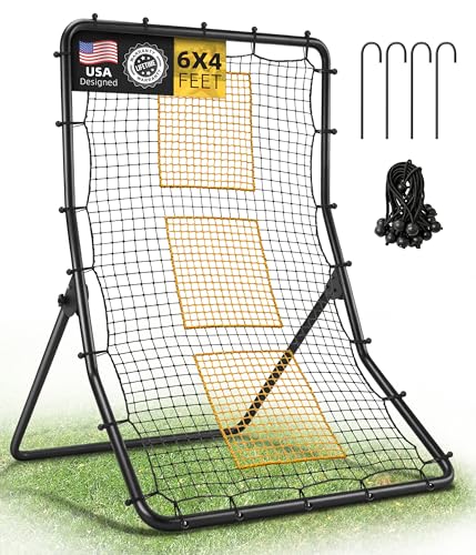 Heavy Duty Baseball Rebounder Net Fielding Trainer Pro Softball Pitch Back Bounce Pitchback for Ground, Line Drive, Fly Ball Return Settings - size: 6 x 4 ft