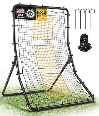 Heavy Duty Baseball Rebounder Net Fielding Trainer Pro Softball Pitch Back Bounce Pitchback for Ground, Line Drive, Fly Ball Return Settings - size: 6 x 4 ft