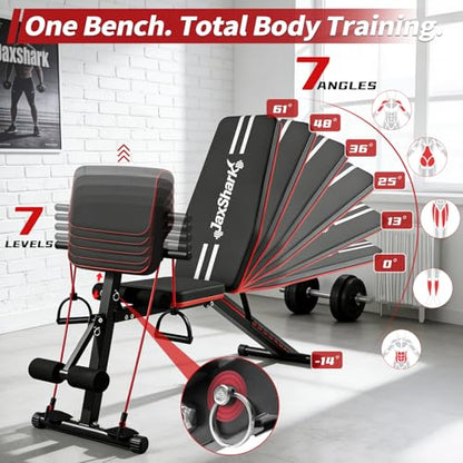 Adjustable Weight Bench, Foldable Workout Bench Press, Weight Benches for Home Gym, 700LBS Gym Bench with Preacher Curl & Leg Extension, Incline Decline Flat Bench for Full Body Exercise & Fitness Equipment