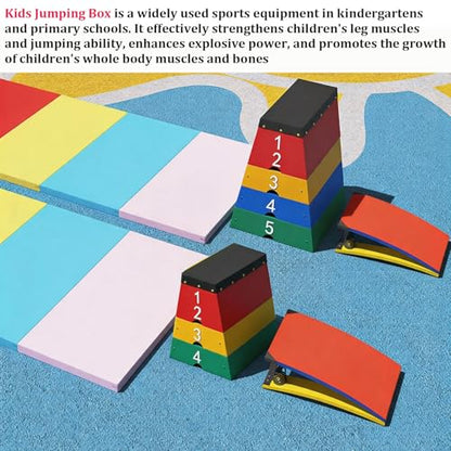 Jumping Boxes for Training, Wood Plyo Box, 4 in 1 Stackable Soft Jump Plyometric Box for Kids Fitness Participation, for Home Primary Schools and Kindergartens, PE Class