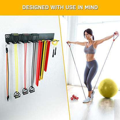 Double Circle Gym Storage Rack with 12 Hooks, Multi Purpose Gym Equipment Wall Rack Hanger for Pro Home Gym Storage for Exercise Bands, Barbell Bars, Jumprope (Hardware Included)
