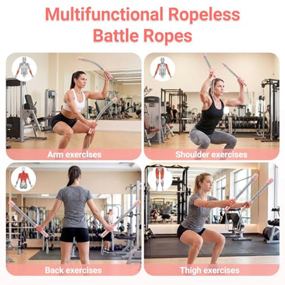 Adjustable Ropeless Battle Ropes for Home Gym-Cordless Training Rope Fitness Equipment for Men & Women,Portable Arm Exerciser Rope for Strength Building, HIIT and Low-Impact Aerobic Training (Pink)