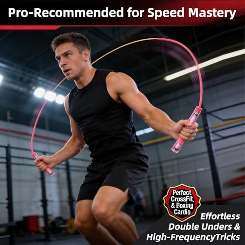 YUEDONG Adjustable Fitness Jump Rope with Transparent Handles, Dual Ball Bearings, Self-Locking Length Adjustment, Tangle-Free Skipping Rope for Women, Teens, Girls and Beginners - color: BLUE