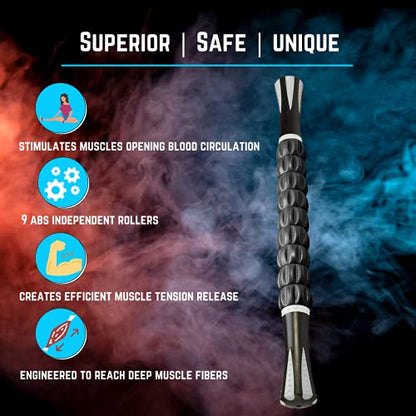 NuRich Muscle Roller Stick – 9-Roller Deep Tissue Massage Stick for Athletes – Trigger Point & Myofascial Release Tool for Legs, Calves & Back – 17.5 in Physical Therapy & Recovery Roller