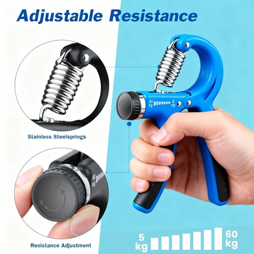 Grip Strength Trainer, Hand Grip Exerciser Strengthener with Adjustable Resistance 11-132 Lbs (5-60kg), Forearm Strengthener, Hand Exerciser for Muscle Building and Injury Recover 1 Pack