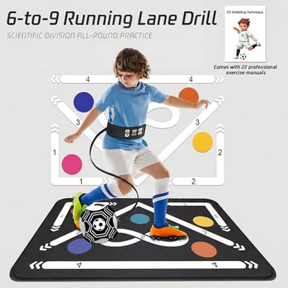 2F22E Soccer Training Mat for Kids & Youth, Non-Slip Silent Footwork Training Equipment with Soccer Bounce Trainer & Socks, Ball Mastery Skills Mat with Instructional Video for Indoor Practice