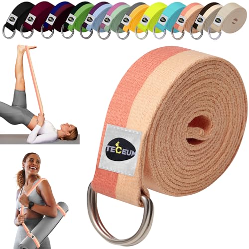 Yoga Strap & Mat Strap – 2 IN 1 – Cotton – 6 ft 8 ft 10 ft (30+ colors) – Adjustable Non-Slip Belt for Yoga, Pilates, Stretching, Physical Therapy, Fitness & Home Workout – For Carrying Mats - color: Pastel Orange, size: 6 ft